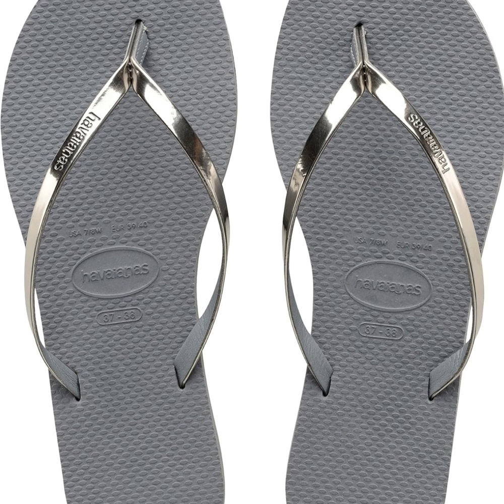 Havaianas Slim Flip Flops – Grey & Metallic Gold – Women’s 9 – EUC / NWO